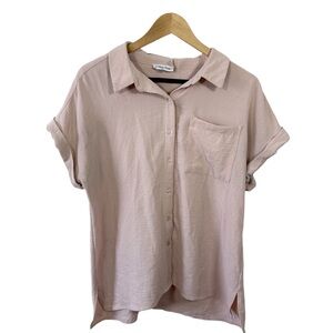 Calvin Klein Blush Pink Button Front Short Sleeve Blouse Size M